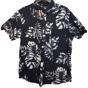 Courage Clothing Shirt Men's Large Button-up Tropical Print Black/White Top